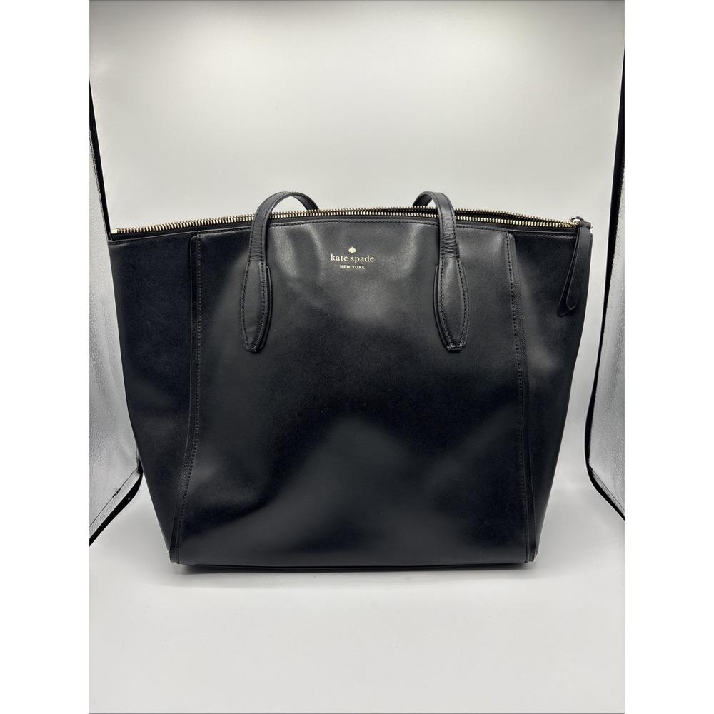 Kate Spade Smooth Leather Kali Large Black Shoulder Bag Tote Zipper Closure